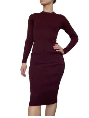Aritzia Dumas Dress size small Long Sleeve Rib Knit Midi Dress - Burgundy